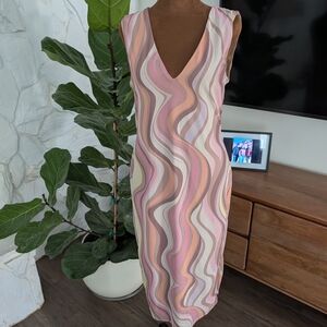 AFRM Pink and Brown Wave Pattern Dress Size Large
